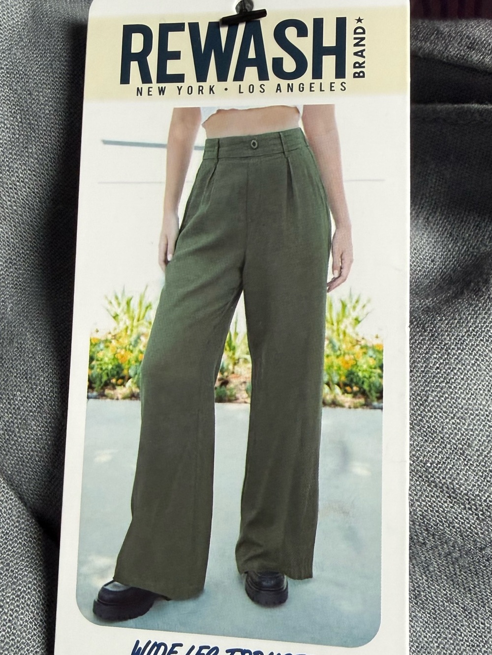 NWT Rewash Olive Green Linen-Blend Wide-Leg Trousers